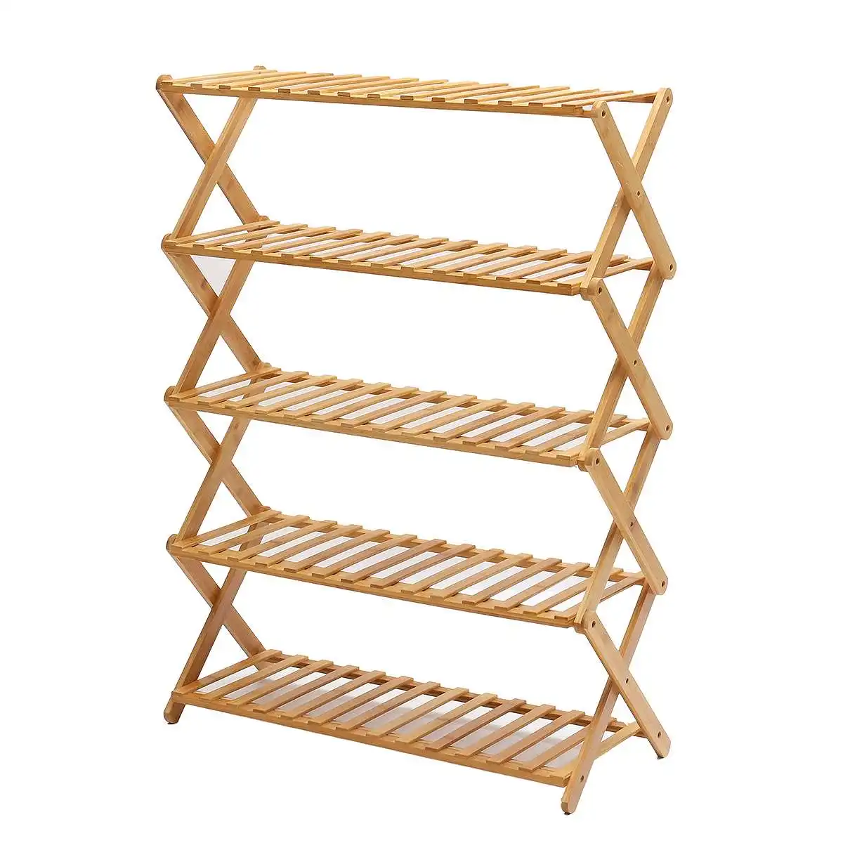 2/3/4/5 Tiers Foldable Natural Plant Stand Flower Pot Decor Shelf Garden Balcony Planter Flower Pot Tray Display Rack - Цвет: 68cm length 5 Tiers