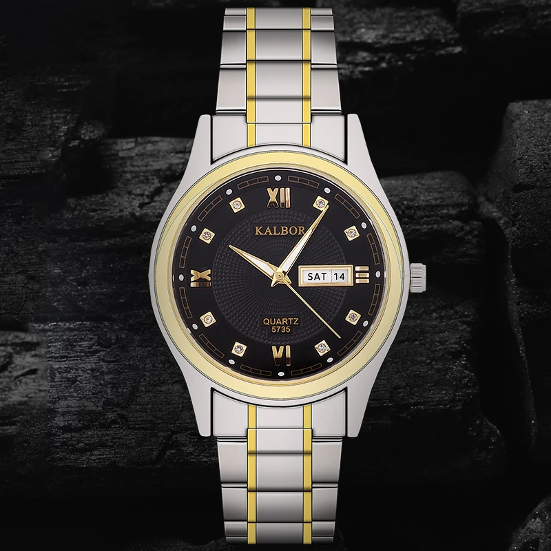 Kalbor Men Watches Quartz Mens Watch Golden Rim Military Wrist Watch Stainless English Date Male Analog Watches Clock Waterproof Quartz Watches Aliexpress