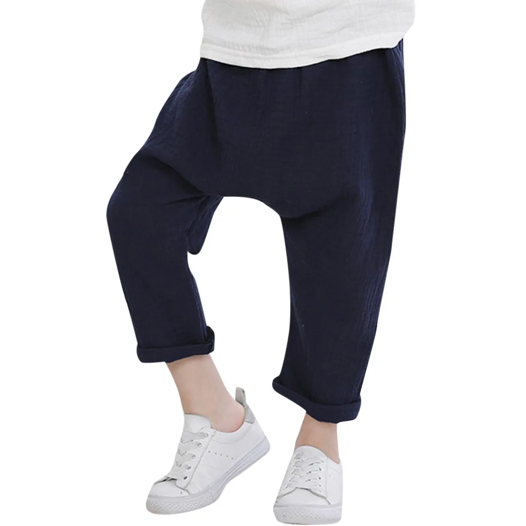 

2019 Kids Summer anti-Mosquito Solid Linen Pleated Trousers ankle-length Children Pants for Baby Boys Girls Pants Harem Pants