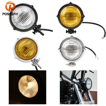 

POSSBAY 12V 35W Black/Chrome Aluminum Motorcycle Retro Headlight Amber Light Universal For Harley Bobber Chopper Softail Lamps