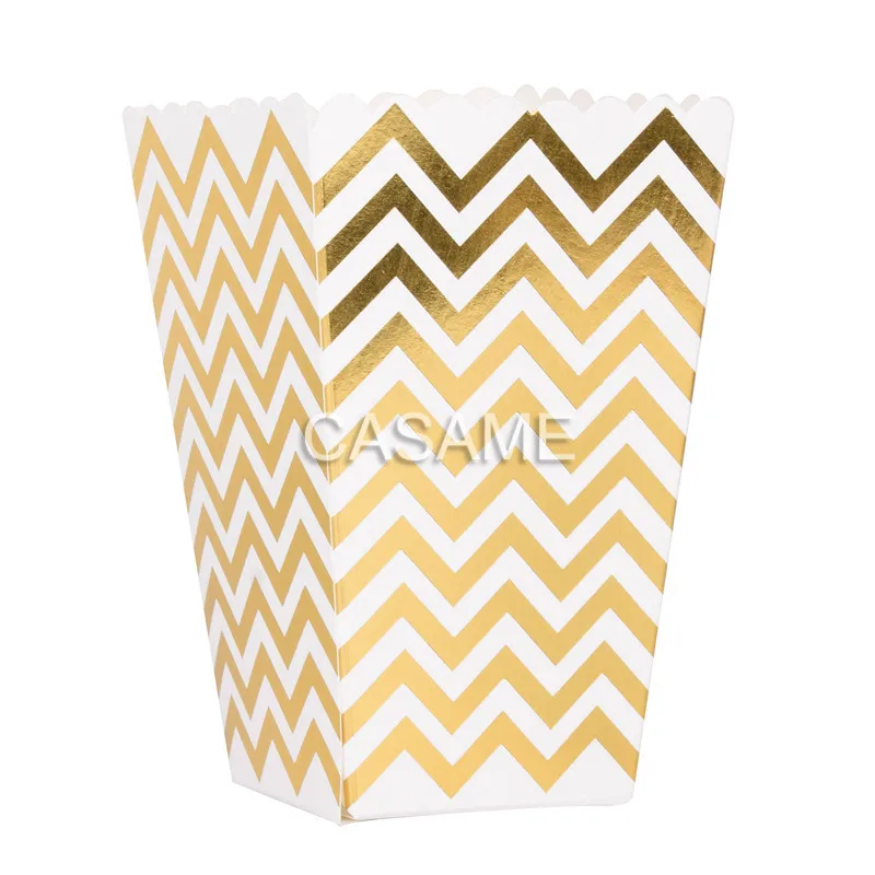 Gold Chevron 6 шт. вечерние бумажные коробки для попкорна, розовое золото, Воздушная кукуруза, конфета/фасоли, упаковка, коробка для свадьбы, дня рождения, кино, столовая посуда - Цвет: Gold Chevron