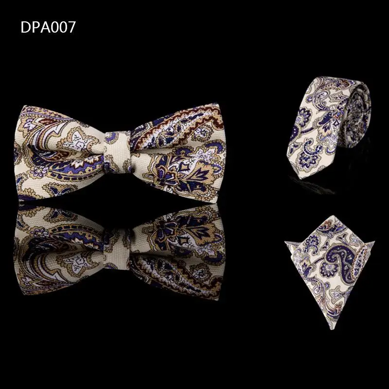 Hot 3PCS( Ties Bowtie Hanky) Men's Neck Tie Set Casual 6cm Flower Linen Cotton Skinny Slim Groom Necktie Handkerchief Bow Lot - Цвет: As Photo