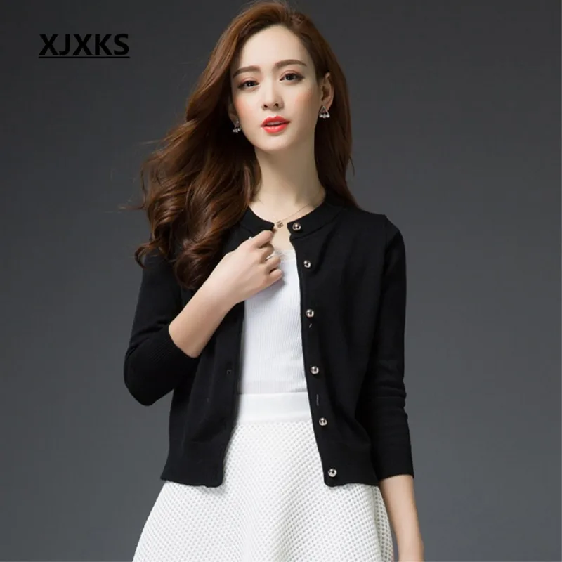 XJXKS 2018 new autumn clothing high elasticity women cardigans sweater coat wool blends knitted women's jumper