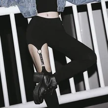 Harajuku Punk Gothic Leather Strap Women Legging Pants Hollow Rivet Garter Hanging Lenggings