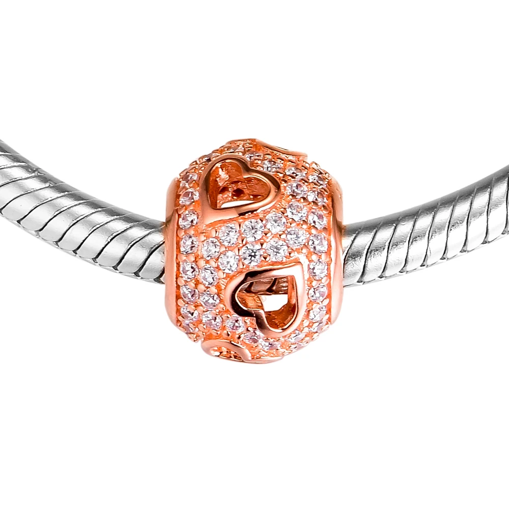 Подходит для браслетов Pandora подвески в виде сердца с розовым золотом 100%