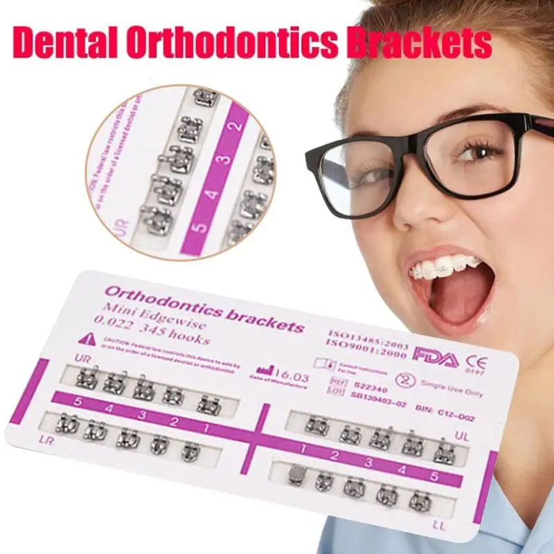

Dental Orthodontic Brackets Braces Standard/mini Edgewise Slot.018/022 Hooks 345 Bracket Square Wire Bracket Correction Material