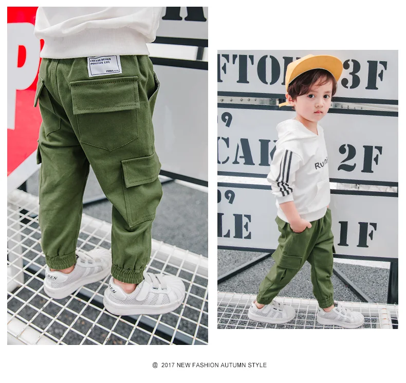 Детские штаны для мальчиков повседневные штаны для малышей брюки для мальчиков Новинка года; зеленые брюки-карго с накладными карманами для подростков Размеры 3, 6, 8 лет