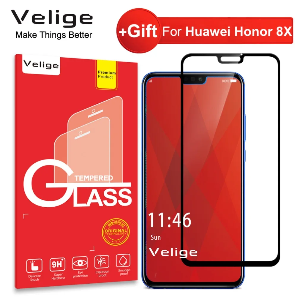 Velige 9H закаленное стекло для Huawei Honor 8X Honor8X 8 X ультратонкая Защитная стеклянная