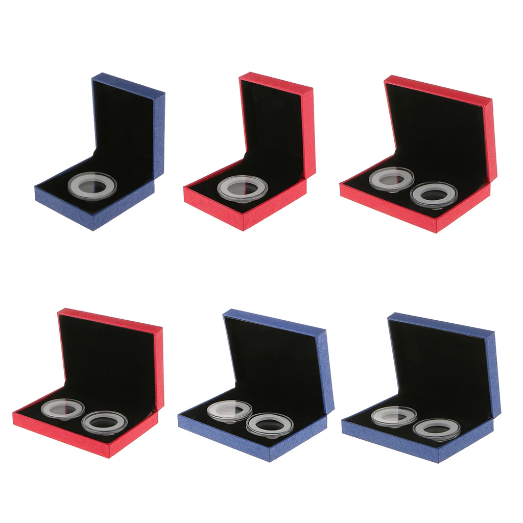 1x Coin Case For 38MM Coin Red Display Box Double Clear Capsule Collections