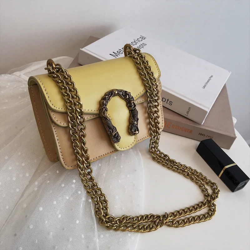 

Women Shoulder Bag Female 2019 New Wave Metal Lock contrast color Messenger Bag Fashion Simple Chain Small Square Crossbody Bag