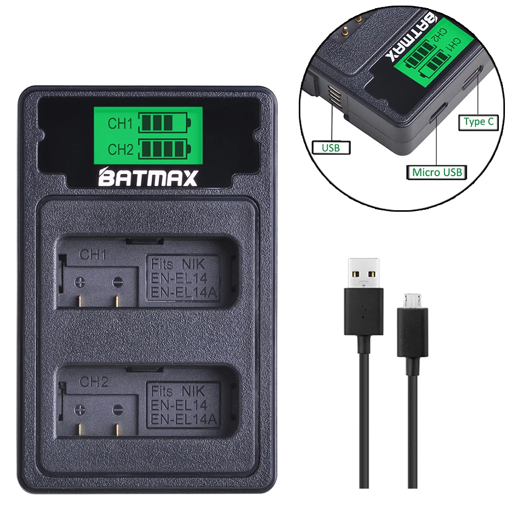 Зарядное устройство с USB кабелем и ЖК дисплеем для Nikon D3100 D3200 D3300 D3400 D3500 D5600 D5100 D5200
