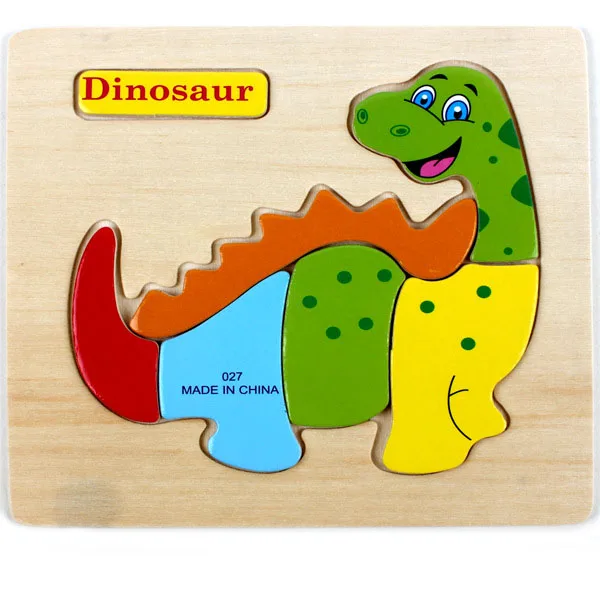 14,7*14,7 см деревянные игрушки для детей 3D маленькие Пазлы для детей мультфильм животных Ранние развивающие игрушки фрукты головоломки - Цвет: Dinosaur