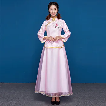 

Vintage Embroidery Dress Elegant Evening Flower Cheongsam Suit Chinese Bridesmaid Wedding Dresses Gown Classic Hanfu Qipao