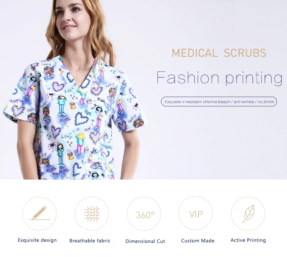5XL14 цвета принт медицинские скрабы Женская медицинская одежда топы из хлопка для кормления Рабочая форма Стоматологическая Больничная Униформа Рубашка