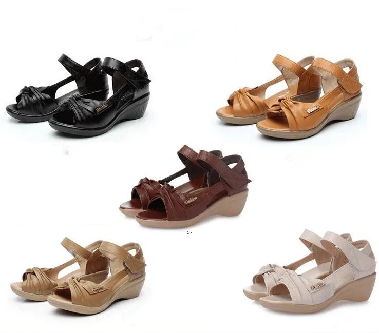 Г., удобные летние туфли-светильник женские босоножки модная обувь однотонные туфли из натуральной кожи большого размера плюс женские босоножки на танкетке