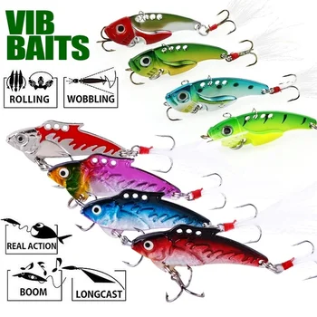 

Sougayilang 4Pcs Metal VIB Fishing Lures Bass Sequins Paillette Bait with Treble Hook Feather Vibration Bait Fishing Accessories