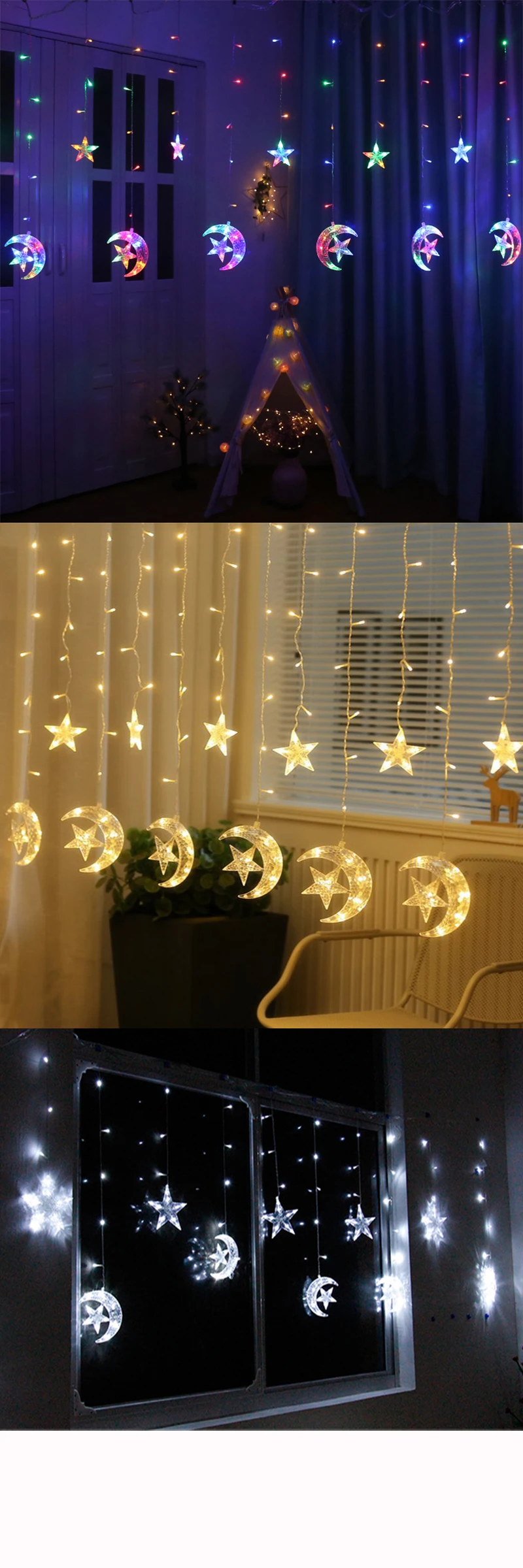 Estrela da Lua Guirlanda para o Casamento do Feriado do Natal do Partido Decoração de Casa Luz da Corda de Fadas Cortina 2.5m 138 Led Luz 3 2.5M 138 LED cortina estrela da lua