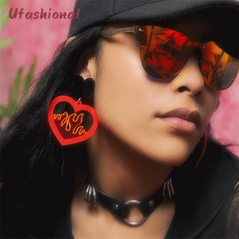 Большие серьги Boucle D'oreille Femme модные длинные акриловые подвески в форме сердца