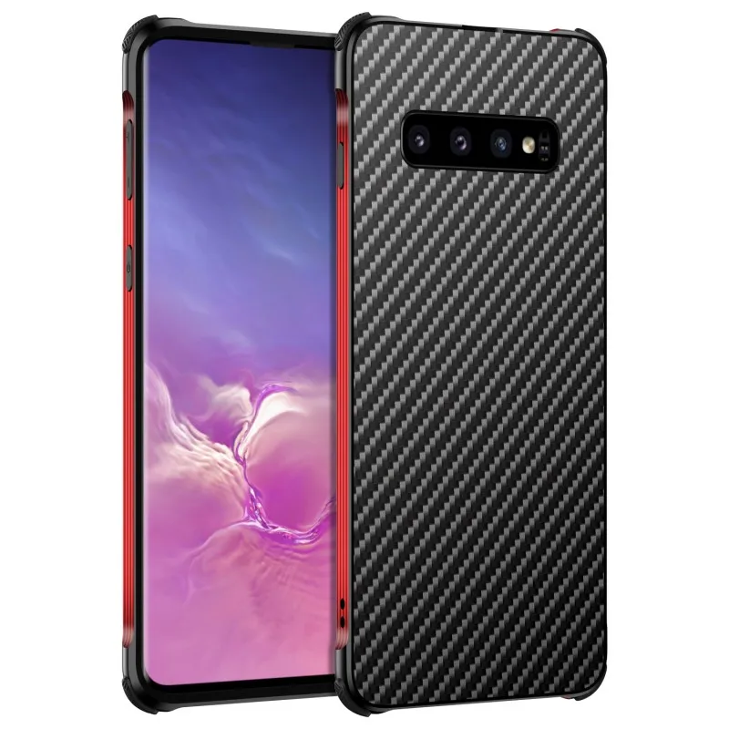 Red Black Чехол для samsung Galaxy S10 S9 Plus S10e, металлический алюминиевый бампер, чехол из углеродного волокна для samsung Galaxy Note 10 Plus - Цвет: Red Black