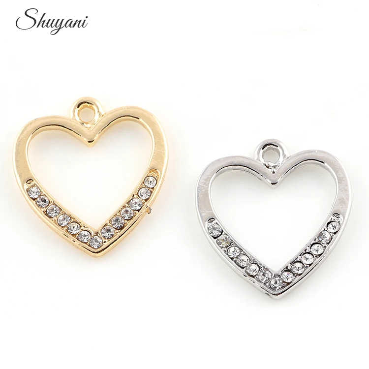 10Pcs Alloy Plated Gold Tone Half Rhinestone Heart Shaped Charms Fit Handmade Necklaces Earring Jewelry | Украшения и аксессуары