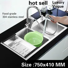 Кухня ручная раковина двойной паз многофункциональный большой емкости мыть овощи wogue 304 Нержавеющая сталь 75x41 см