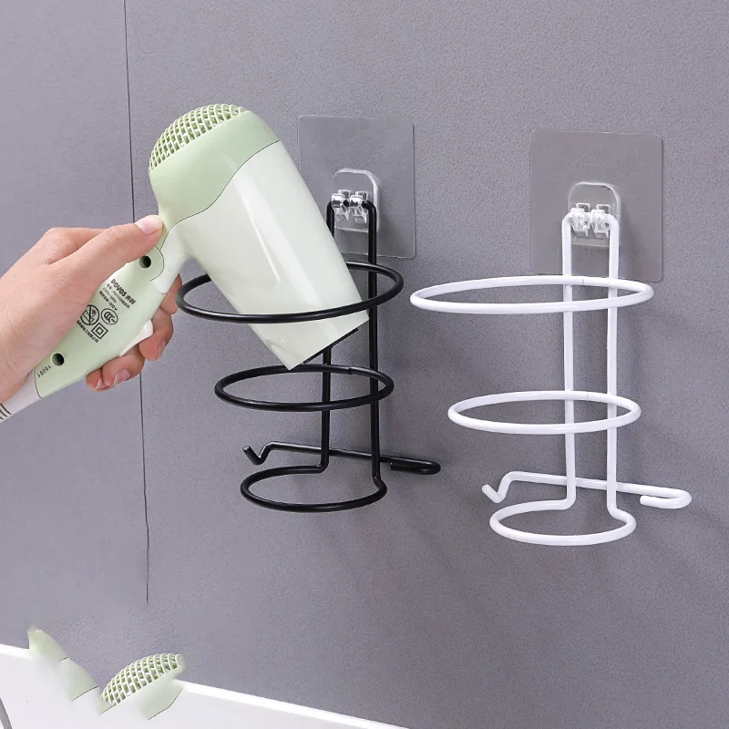 White bathroom hair dryer rack black iron toilet dryers free punching items holder restroom organizer