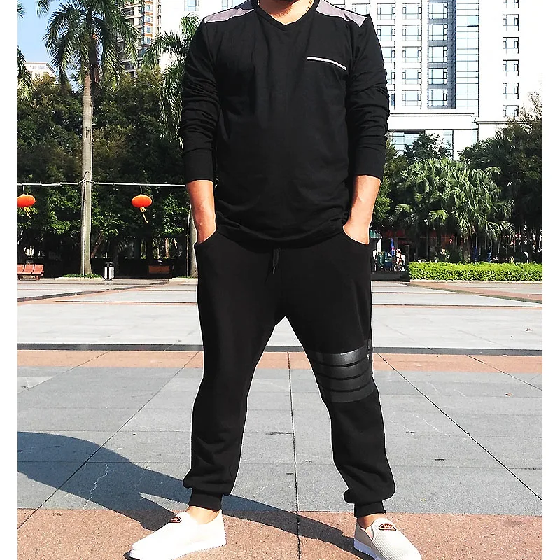 Plus size pants for men black thin spring and autumn male casual elastic trousers beam feet 4