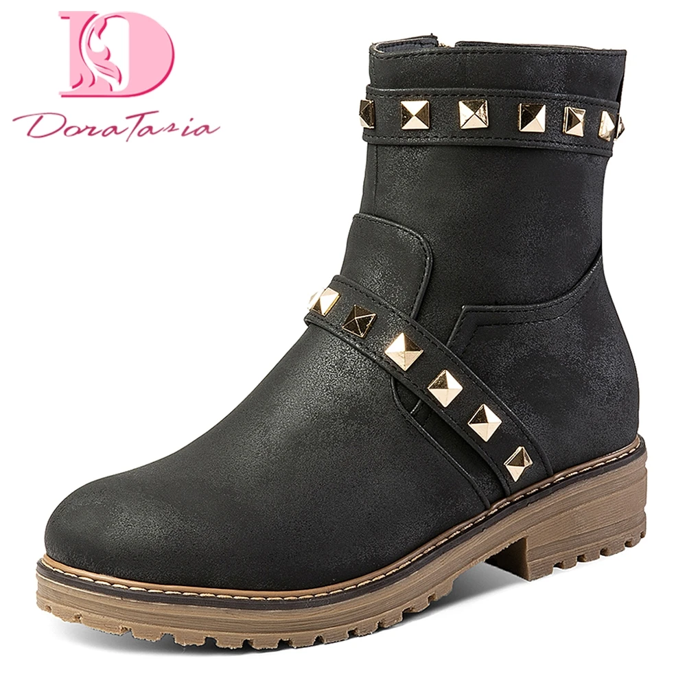 

Doratasia Large Size 44 Fashion New Winter Casual Boots Women Shoes Rivets Casual Buckle Western Botas Shoes Woman Boots