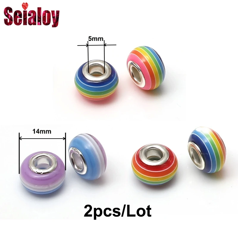 SEIALOY 2Pcs/lot New Seven Colors Rainbow Beads Charm Fit Original Brands Beaded Bracelets Bangle For Women Men Girls | Украшения и