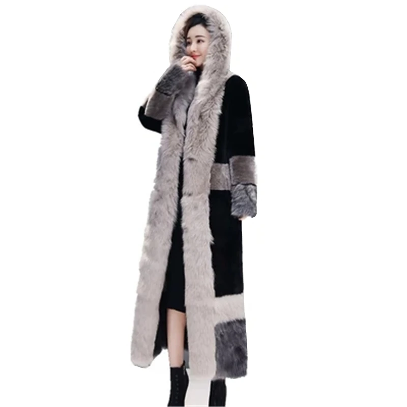 

Fur Coat Female 2019 Winter New Fashion Loose Faux Fur Fur Coat Long Section Knee Long Sleeve Stitching Artificial Fur Coat Tide