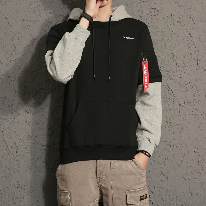 Мужская толстовка с капюшоном в стиле хип-хоп, лоскутный пуловер с длинным рукавом, толстовки с карманами, летняя мужская уличная одежда, размер США