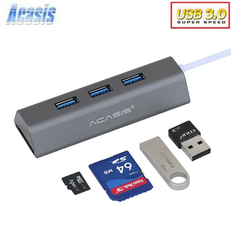 Acasis USB COMBO 5 Гбит/с 3 Порты USB3.0 концентратор переходник разветвитель Алюминий