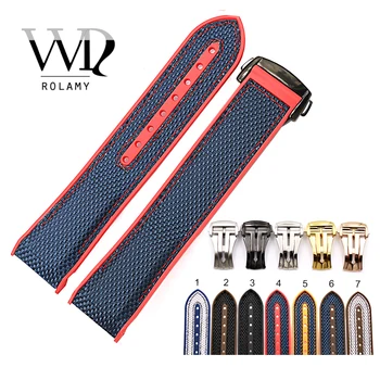 

Rolamy 20 22mm Watch Band Strap Rubber Silicone With Nylon Replacement Watchbands Strap Belt For Planet Ocean 45 42mm With Clasp
