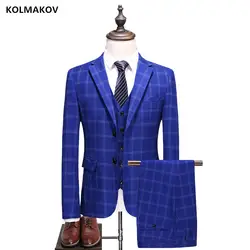 2018 Ретро елочка твид британский стиль Для мужчин s костюм tailor slim fit Blazer свадебные костюмы для Для мужчин 3 шт. (куртка + жилет + брюки)