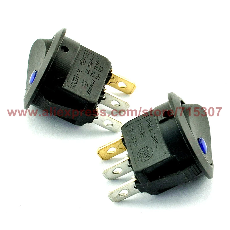 PHISCALE 5 шт. кулисный переключатель SPST 6A 250VAC 3pin KCD2 202 ВКЛ ВЫКЛ с синим светодиодом для
