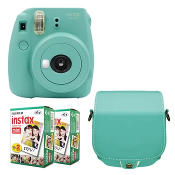 Fujifilm Instax Mini 8 Plus камера 5 цветов+ Fuji 40 пленка мгновенный белый край фото Обычная картинка+ PU кожаная сумка - Цвет: Mint