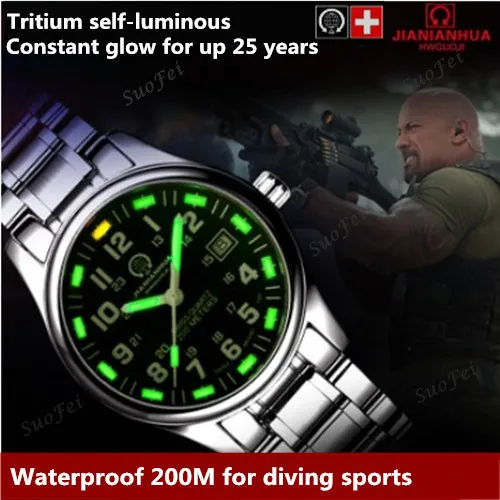 Preise Tritium leucht T25 armee wasserdichte 200M sport quarz herren uhr voller stahl leder luxus berühmte marke mode casual uhren
