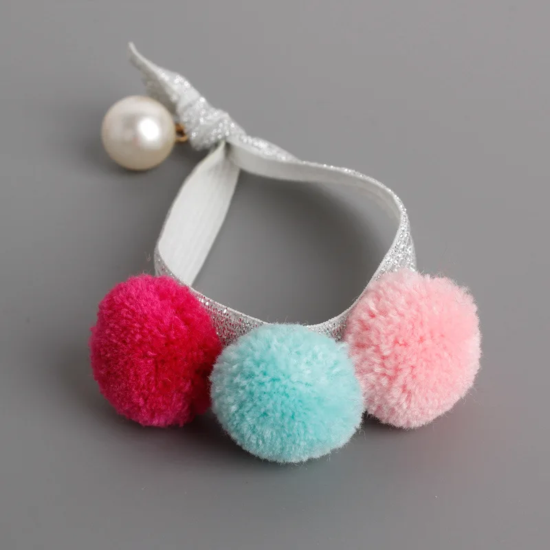 1pcs Cute Pompom Elastic Hair Bands Red Pink Blue 3 Pom Poms Hair