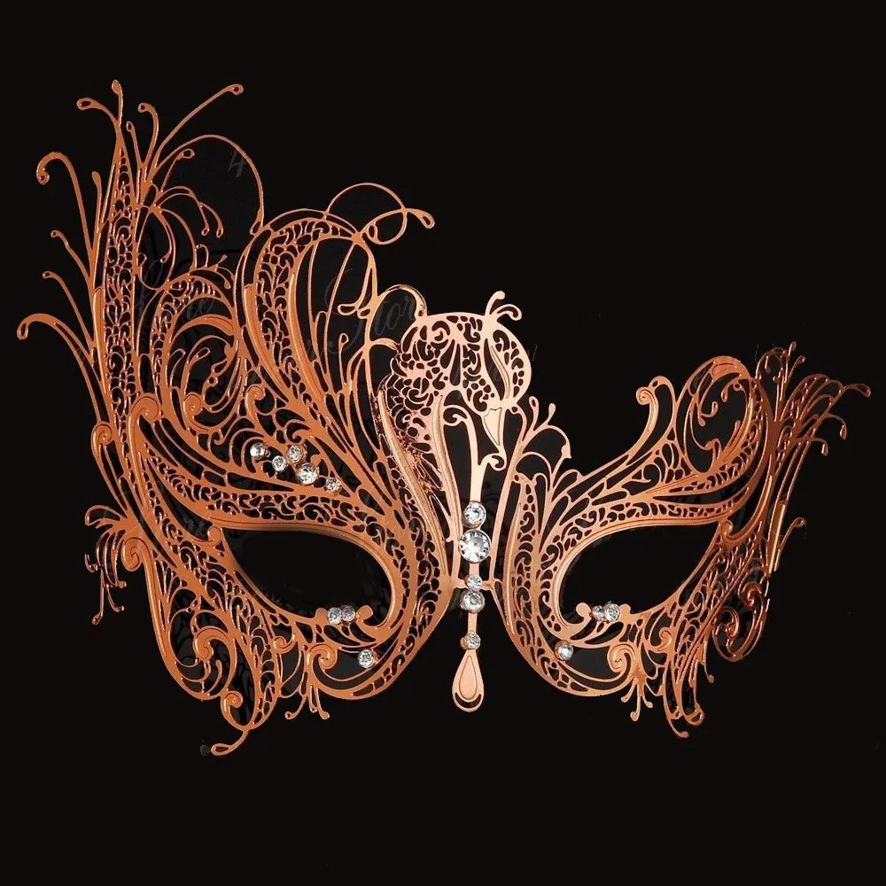Женские популярные розовые золотой Лебедь легкий металлический лазерный разрез Венецианская Маскарадная маска Искрящиеся Стразы для Бала выпускного вечера костюм