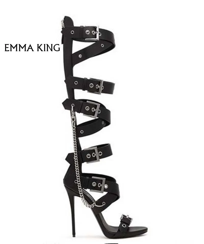 Emma king/Новые весенне летние однотонные сандалии на высоком каблуке с пряжкой и