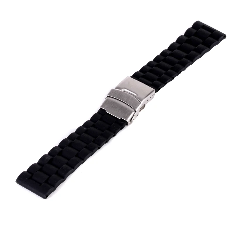 Shellhard 20mm 22mm Black Silicone Watch Strap Rubber Wrist Watch Strap Band Stainless Steel  Deployment Buckle Black