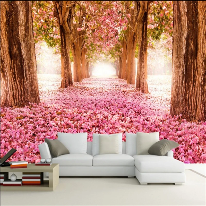 Beibehang Besar Wallpaper  Kustom Romantis Bunga  Sakura  3D 