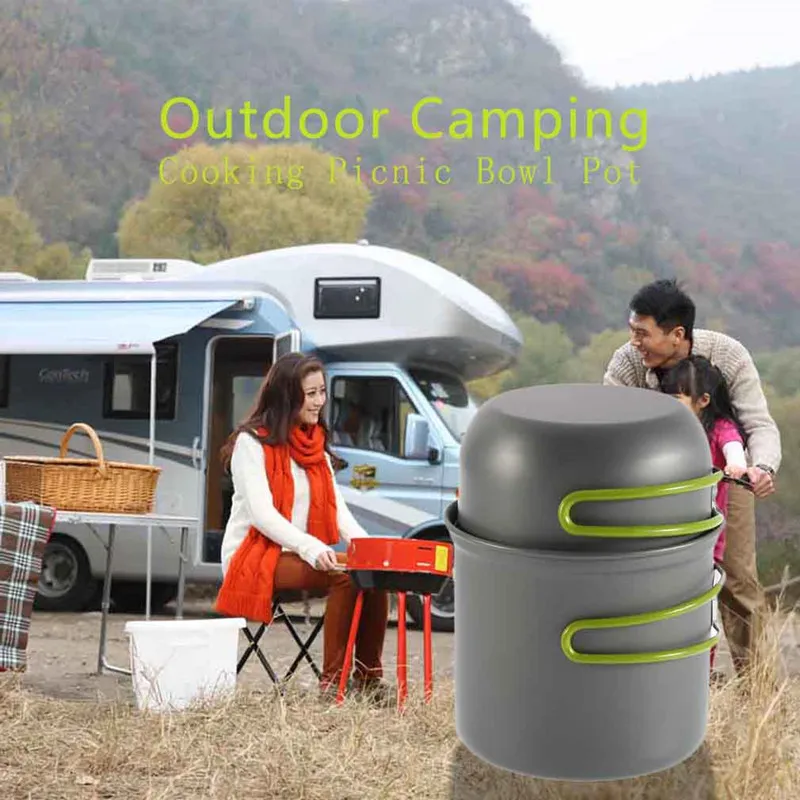 

Picnic Bowl Pot Lightweight 2Pcs/Set Aluminum Alloy Cookware Outdoor Folding Handles Pan Camping Hiking Backpacking Cooking