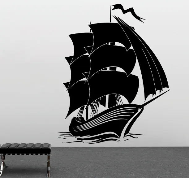 Sailing Nacutical Style Wall Stickers Big Cool Ship Silhouette Art Wall