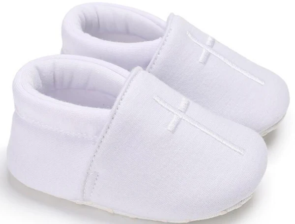 Детская обувь на крестины для новорожденных мальчиков и девочек; белая хлопковая обувь для младенцев; кроватка для грудничков; нескользящая обувь с золотым крестом; обувь без застежки; SQ