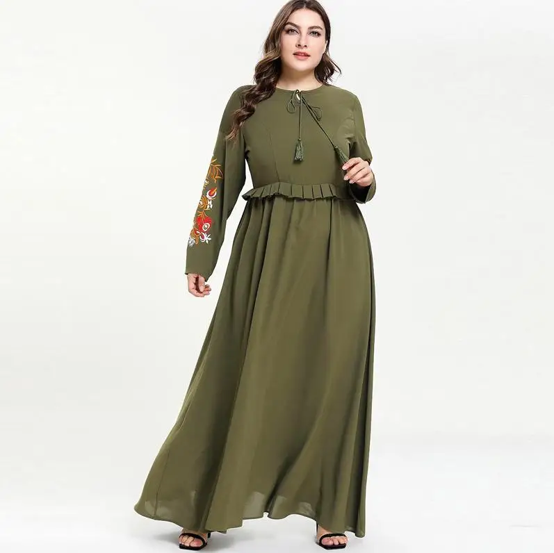 Рамадан абайя Дубай Макси мусульманское платье Vestidos Compridos Tesettur Elbise Caftan Marocain арабский женский халат Femme хиджаб Eid платья - Цвет: Army green dress