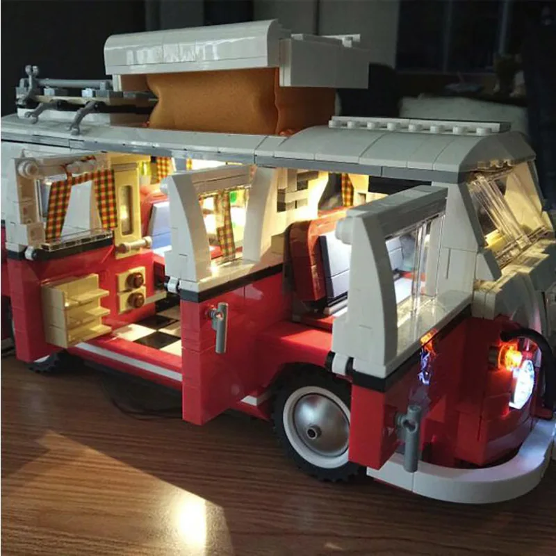 Legoing Technic Bus Car T1 Camper Van With Car Lights Model Builiding Blocks Set For Children Toys Compatible Legoing Creator