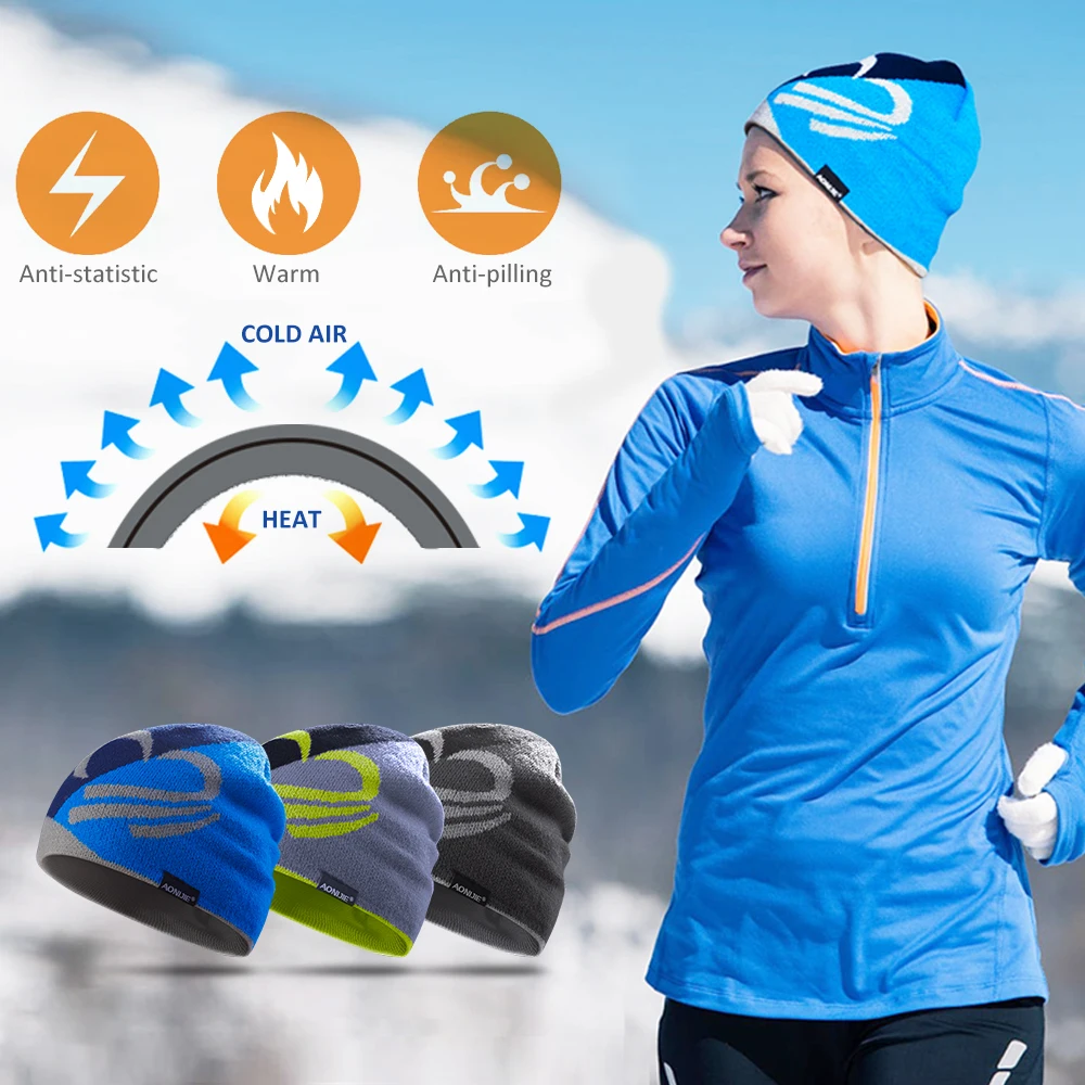 Вязаная спортивная шапка, ветрозащитная вязаная шапочка для бега, шапка для велоспорта, антибактериальные дышащие спортивные мужские и женские зимние шапки