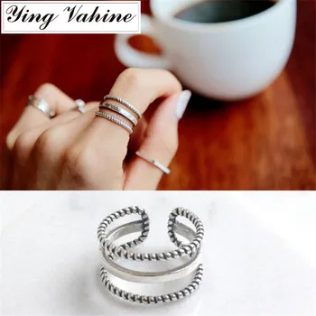 

100% 925 Sterling Silver Jewelry Three Layers Twisted Open Rings for Women anillo de plata