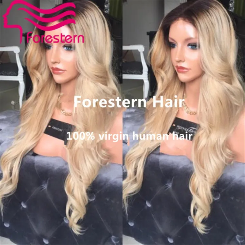 180 Density Two Tone Blonde Human Hair Wig Peruvian Virgin Lace Front Hair Wigs Ombre Blonde